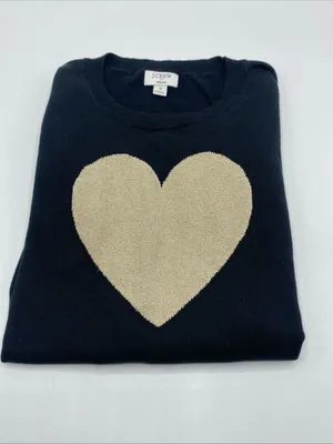 J. Crew Black Sweater Gold Heart Long Sleeve Pullover Sweater Teddie Small thumbnail 4