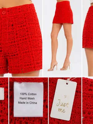 NWT Women’s Red Cotton Crochet Button Mini Shorts S thumbnail 4