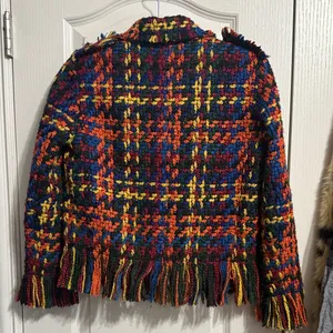💖Colorful Plaid Woven Yarn Fringe Heavyweight Jacket Dopamine Artsy‎ Maximalist thumbnail 4