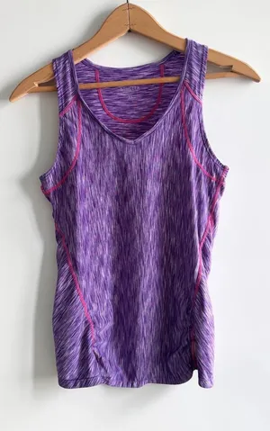 Athleta Space Dye Purple Pink Racerback Running‎ Tank Top XS Zipper Pocket thumbnail 1