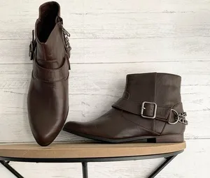 Zara TRF Brown Pointed Booties with Chain Detail thumbnail 1