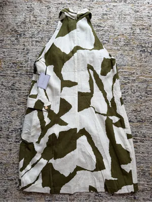 NWT 1.STATE Olive & Cream Mock Neck linen Dress size S thumbnail 6