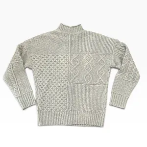 American Eagle Gray Mixed Cable Knit Mock Neck Sweater Womens XS Oversized thumbnail 3