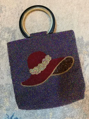 Vintage Asly’s Beaded Purple Evening Clutch with Ruby Hat Embellishment thumbnail 1