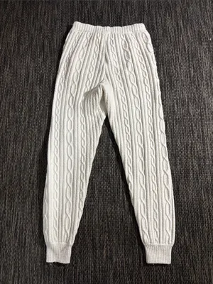Alo Yoga Winter Bliss Cable Knit Lounge Jogger Pants Cream White Women's Size S thumbnail 2