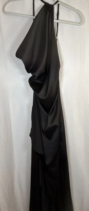 Women’s Unbranded One Shoulder Black Slip Dress Thigh High Slit Size Small thumbnail 1
