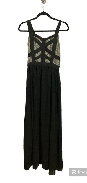 Lucy Paris Black Fit And Flare Maxi Cocktail Dress M thumbnail 4