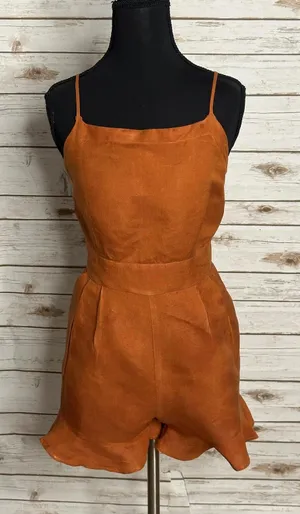 LOFT sleeveless ruffled hem romper Size 4 linen-blend rust coastal summer thumbnail 1
