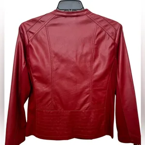 Christopher Banks Red Leather Motorcycle Jacket thumbnail 2