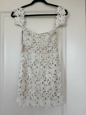 NWT superdown Revolve White Lace Off The Shoulder Mini Dress Bridal XS thumbnail 2