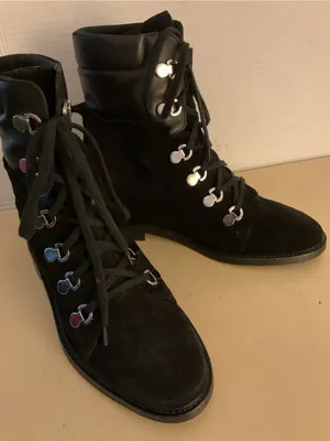 Aquatalia women black leather suede hiking combat boots US 9 thumbnail 9