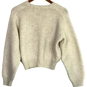 ZARA Cropped Ribbed Hems Long Sleeve Crew Neck Chunky Knit Sweater Small Cream thumbnail 12