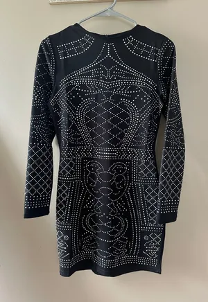 Meaneor Black Long Sleeve Embellished Cocktail Dress thumbnail 1