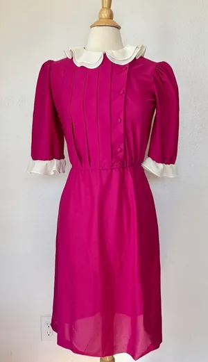 Vintage 70s 80s Pink and White Short Sleeve Midi Dress thumbnail 1