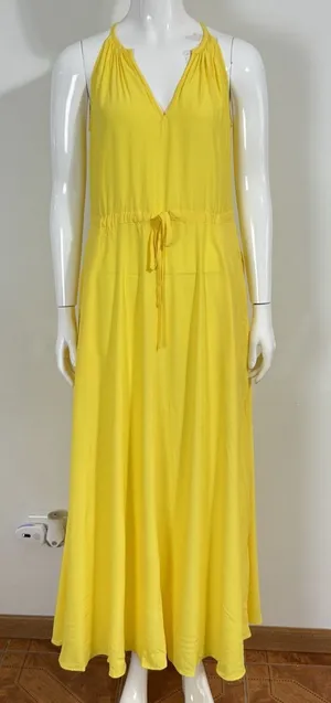 Diane von Furstenberg Women XS Sally Dress Yellow Lemon Zest Maxi Drawstring NWT thumbnail 1