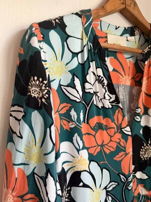 Maeve Anthropologie Juno Dress Tropical Floral Small Bold Flowy Relaxed V-Neck thumbnail 6