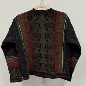 Vintage Cherry Lewis England Wool Jacquard Heritage Cardigan Sweater‎ Olive Med thumbnail 2