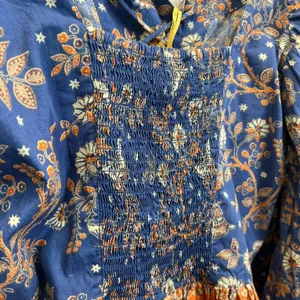 House of Harlow 1960 Peplum Top Women‎ S Blue Floral Lace-Up Boho Puff Sleeve thumbnail 12