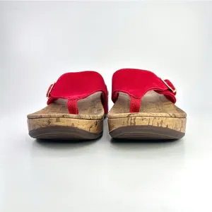 Vionic Orthaheel Marbella Red Textile Thong Buckle Cork Wedge Sandals 8W Coastal thumbnail 8