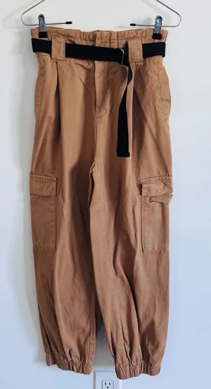 Tan Belted Cargo Parachute Pants • Utility Y2K Streetwear thumbnail 1