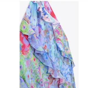 Zara ruffle printed halter midi Dress NEW thumbnail 9