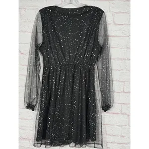 Black Glitter Mesh Long Sleeve Large Dress thumbnail 6