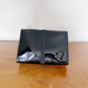Dior • black patent leather cosmetic bag clutch pouch makeup case ribbon tie thumbnail 7
