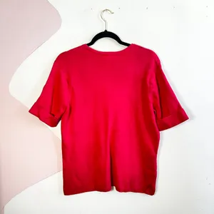 Vintage Talbots Button Up Cardigan Sweater Size‎ Large Hot Pink Short Sleeve thumbnail 2