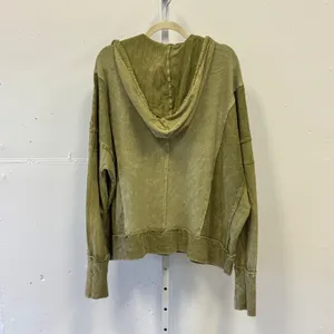 J.HER Olive Green Mixed Media Thermal Waffle Knit Hoodie Oversized Distressed Lg thumbnail 2