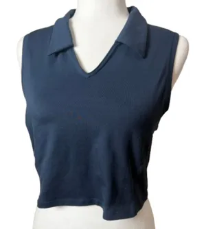 ARITZIA TnAction Sport Top Preppy Collared Cropped Shirt Size large Black thumbnail 1