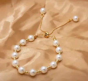 Elegant Gold White Faux Pearl Adjustable Golden Bracelet thumbnail 2