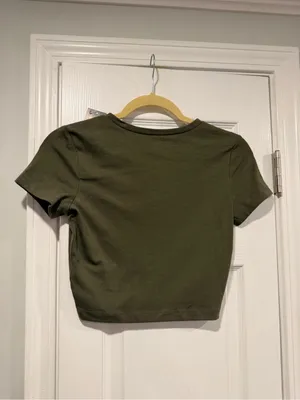NWT Wild Fable Size S Olive Green Cropped Baby Tee Short Sleeve Crew Neck thumbnail 7