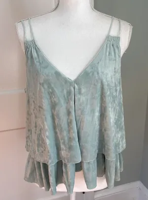 Aerie Mint Green Crushed Velvet Tank with Ruffle Hem Size Medium Fairy Cottage thumbnail 1
