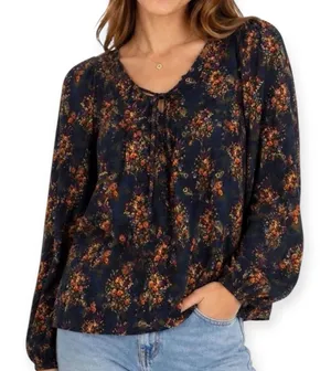 NWT Natural Life Rowan Floral Top Bohemian Cottage Festival Boho Tie Neck Large thumbnail 1