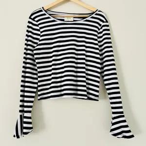 Anthropologie Maeve Flouncy Stripe Women's Blouse Top Shirt Large Ruffle Cuff‎ thumbnail 3