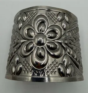 Vintage Silver Tone Repousse Floral Wide Cuff Bracelet Boho Statement thumbnail 1