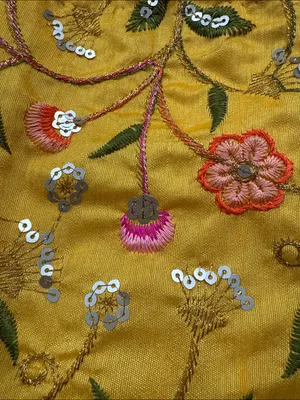 Yellow Floral Embroidered Indian potli Bag thumbnail 3