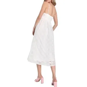 Lulus Floral Lace Midi Dress XS White Bridal Shower Wedding Smocked Coquette NWT thumbnail 2
