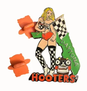 Hooters Daytona Pin-Up Girl Metal Lapel Pin owl Rubber Clasps thumbnail 1