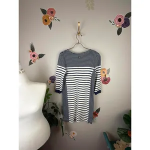 Barbour Blue and Gray Striped Rief 3/4 Sleeve Midi Pocket Dress - Size - 4 thumbnail 4