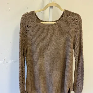 LOFT Ann Taylor Brown Cotton Camel Hair Blend Pointelle Raglan Sweater Women's M thumbnail 3
