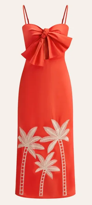 COMMENSE NWTs Embroidered Bow Detail Red Cami Midi Dress size small thumbnail 1