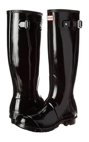 Hunter Original tall gloss rain boots in black thumbnail 1