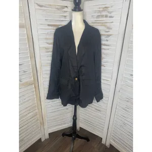 NWT Quince Women's XL European Linen Relaxed Blazer Black Coastal Corporate Flax thumbnail 3