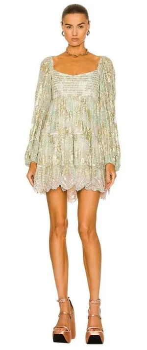 HEMANT AND NANDITA Sidra Mini Dress in Sea Green X-Small New Womens Metallic thumbnail 1