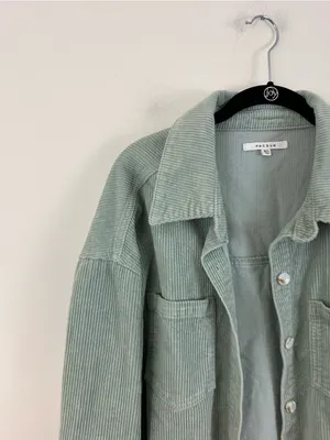 PacSun Corduroy Button-Front Jacket in Sage Green Raw Hem Size M/L thumbnail 2