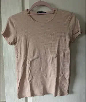 Brandy Melville Pink and White Striped Tee thumbnail 1