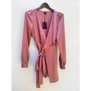 NBD by Revolve Janet Satin Wrap Mini Dress Mauve Long Sleeve XXS NWT thumbnail 4