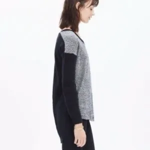 Madewell Chronicle Texture Pullover Sweater Colorblock S Black Gray thumbnail 2