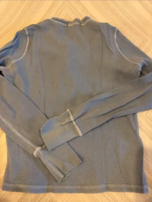 AMO Women’s Small Light Blue Waffle Knit Long Sleeve Henley Shirt thumbnail 5